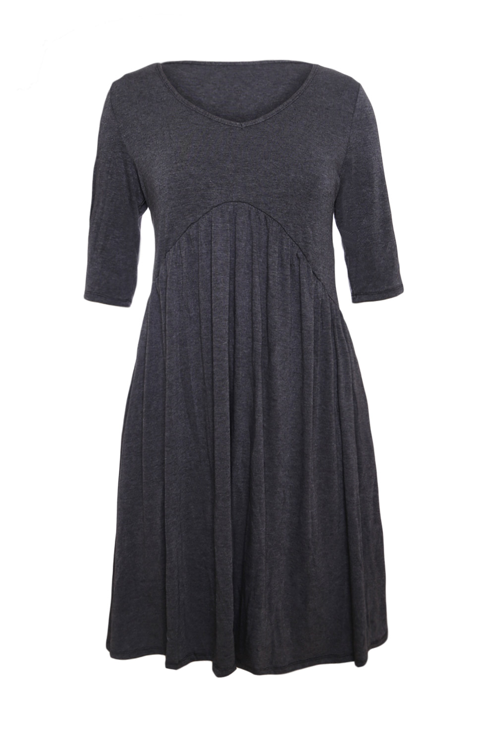 BY61653-11 Gray  Sleeve Draped Swing Dress